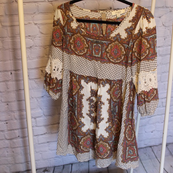 Umgee boho mini dress lace sleeves - Picture 2 of 7